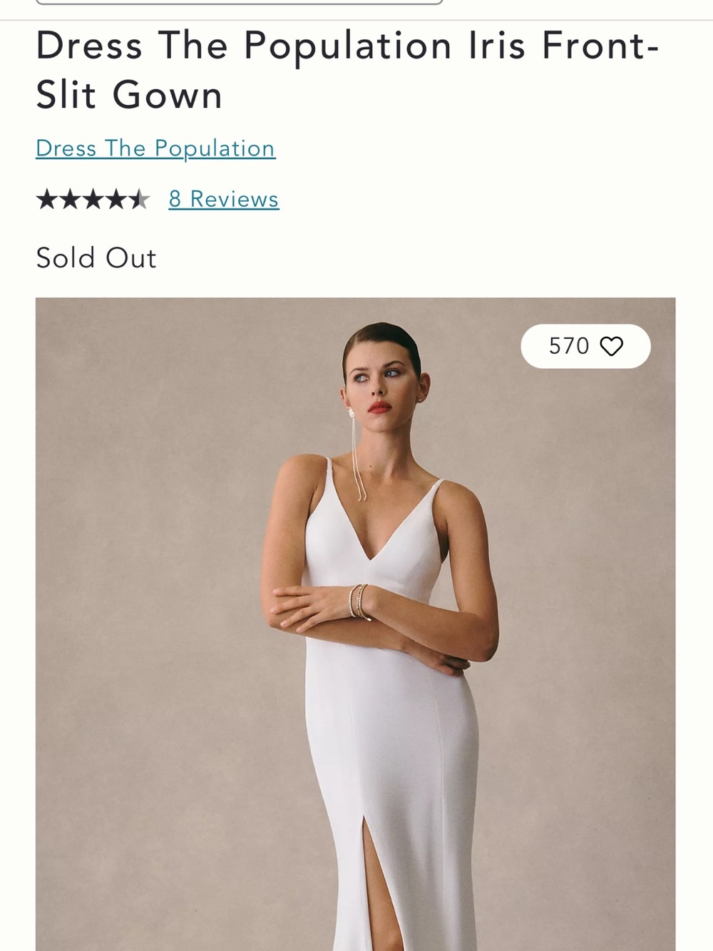 Dress the Population White Strapless V-Neck Front-Slit Gown Never Worn!